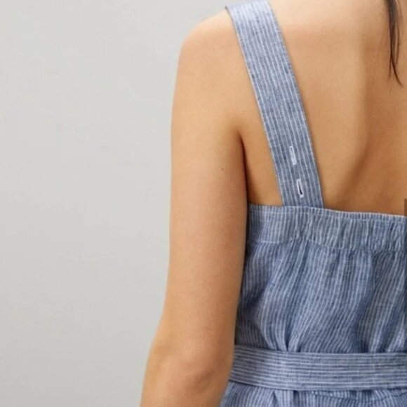 Everlane The Linen Picnic Jumpsuit (with belt),  White/Blue Pinstripe (2) - Picture 14 of 14